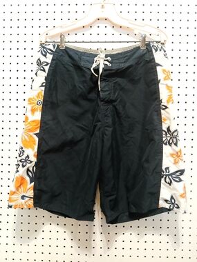 Kirra Men's Black Swim Board Shorts with Orange Floral Side Panels